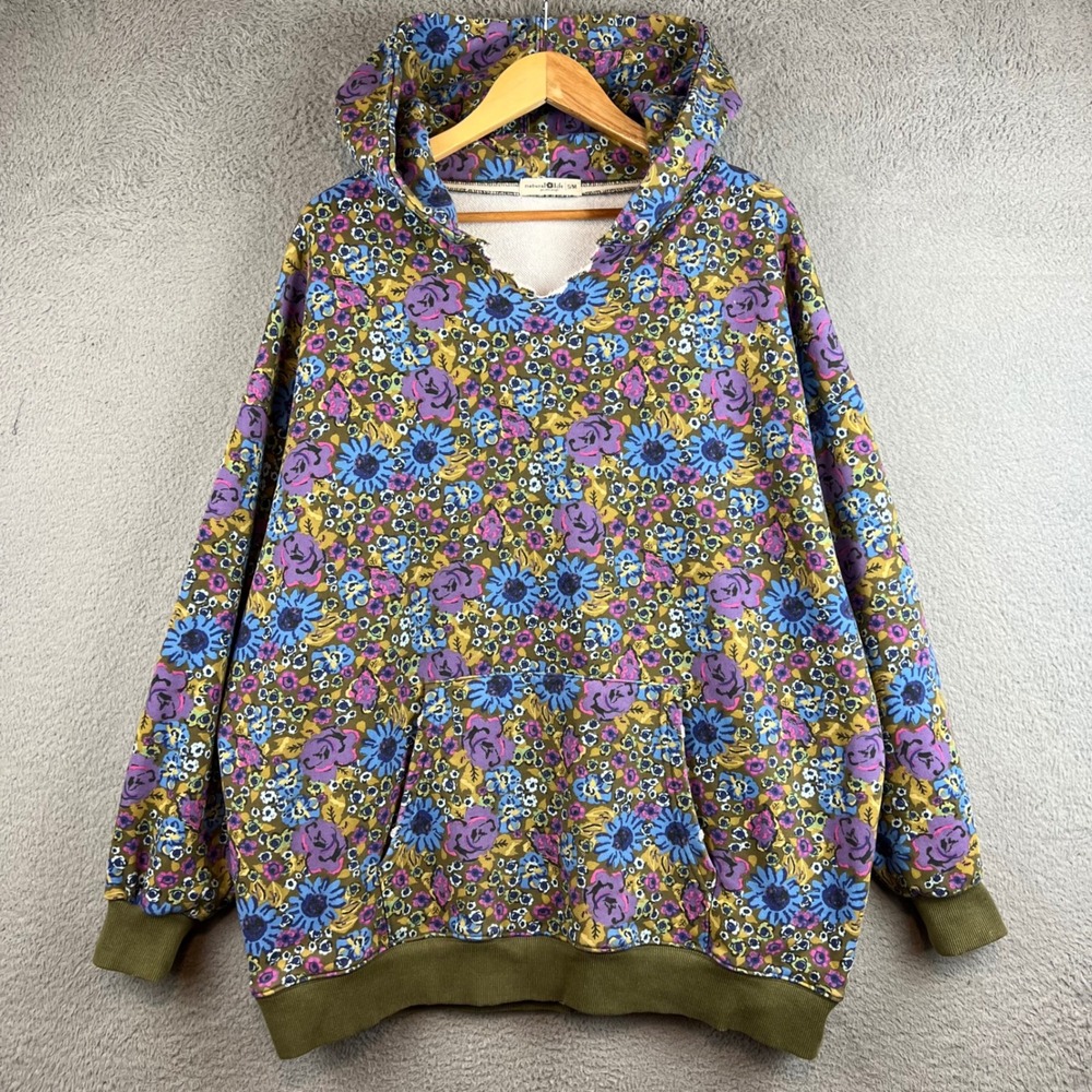 Natural Life Floral Hoodie Oversized Pullover Blue Purple Green S/M - Picture 2 of 12